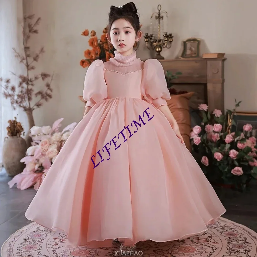 CustomizedParty Dress Pink Girls Clothes Princess Stage Dresses Puff Sleeve Tutu Gown CostumeSweet Kids Outfit Children Birthday
