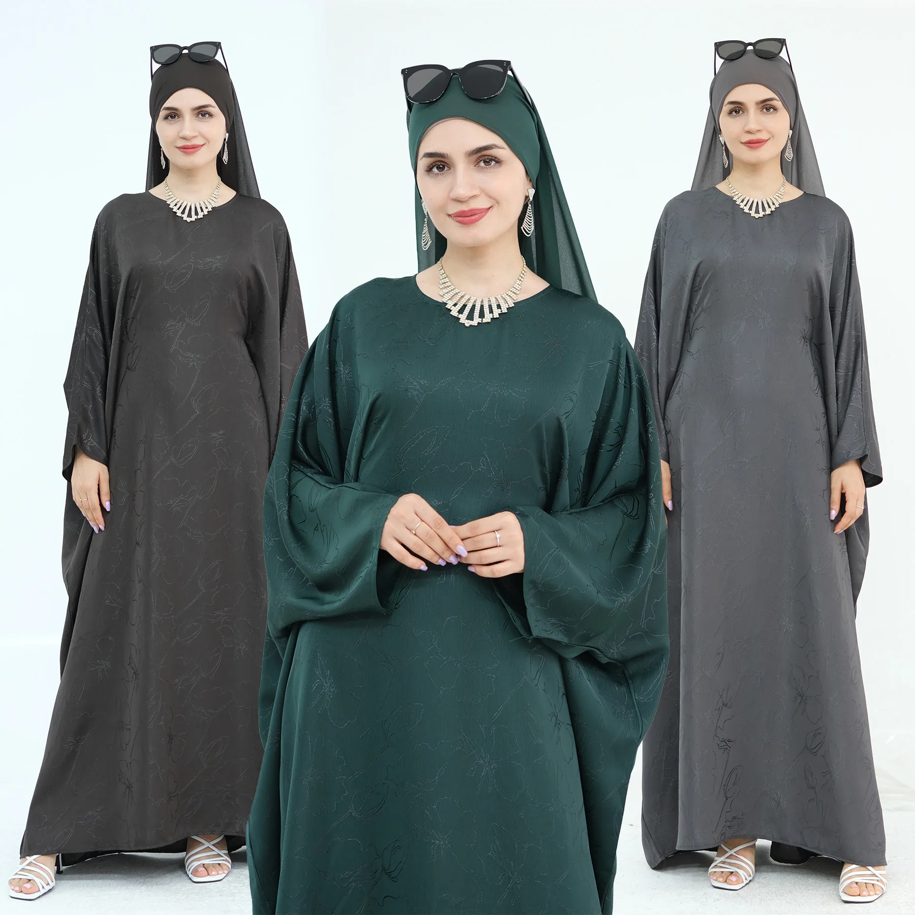 

Атласное платье-кафтан Абая для женщин, мусульманское длинное платье с круглым вырезом и встроенным поясом, наряд хиджаби, исламская одежда в Рамадан Ид Дубае