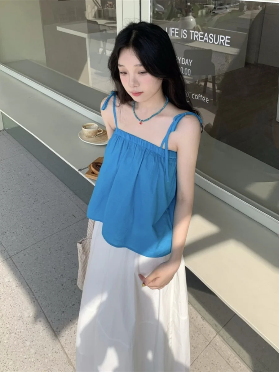 Top Solto com Alças Dopne Sweet Pure Desire para Mulheres, Nova Coleção de Verão 2024, Série de Cores Candy, Top com Nó em Mistura de Algodão e Poliéster