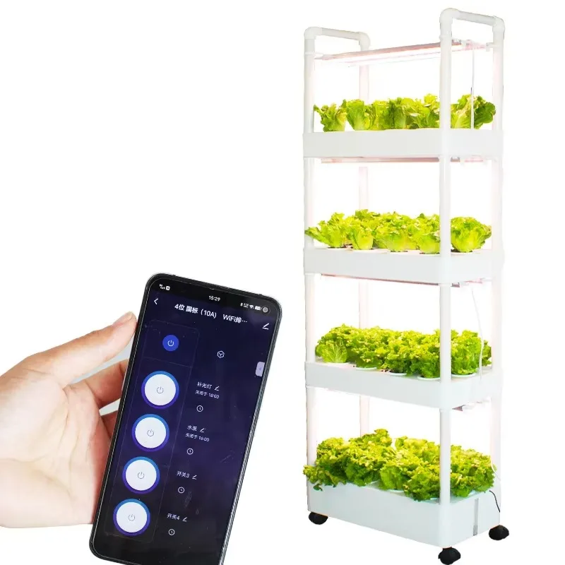 

Multilayer Hydroponic System with LED Grow Lights Automatic Watering Hydroponics Equipment with Universal Wheel