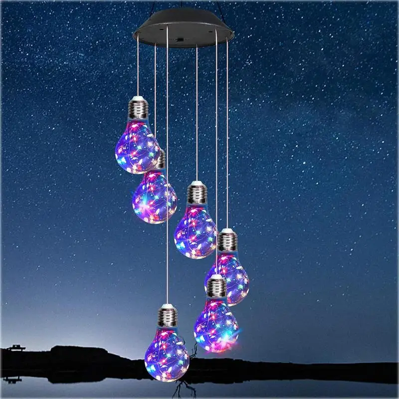 Wind Chimes Solar Powered Lights Color Changing Sun And Moon Wind Chime Wishing Bottle Shape Changing Color Lights Seven Color