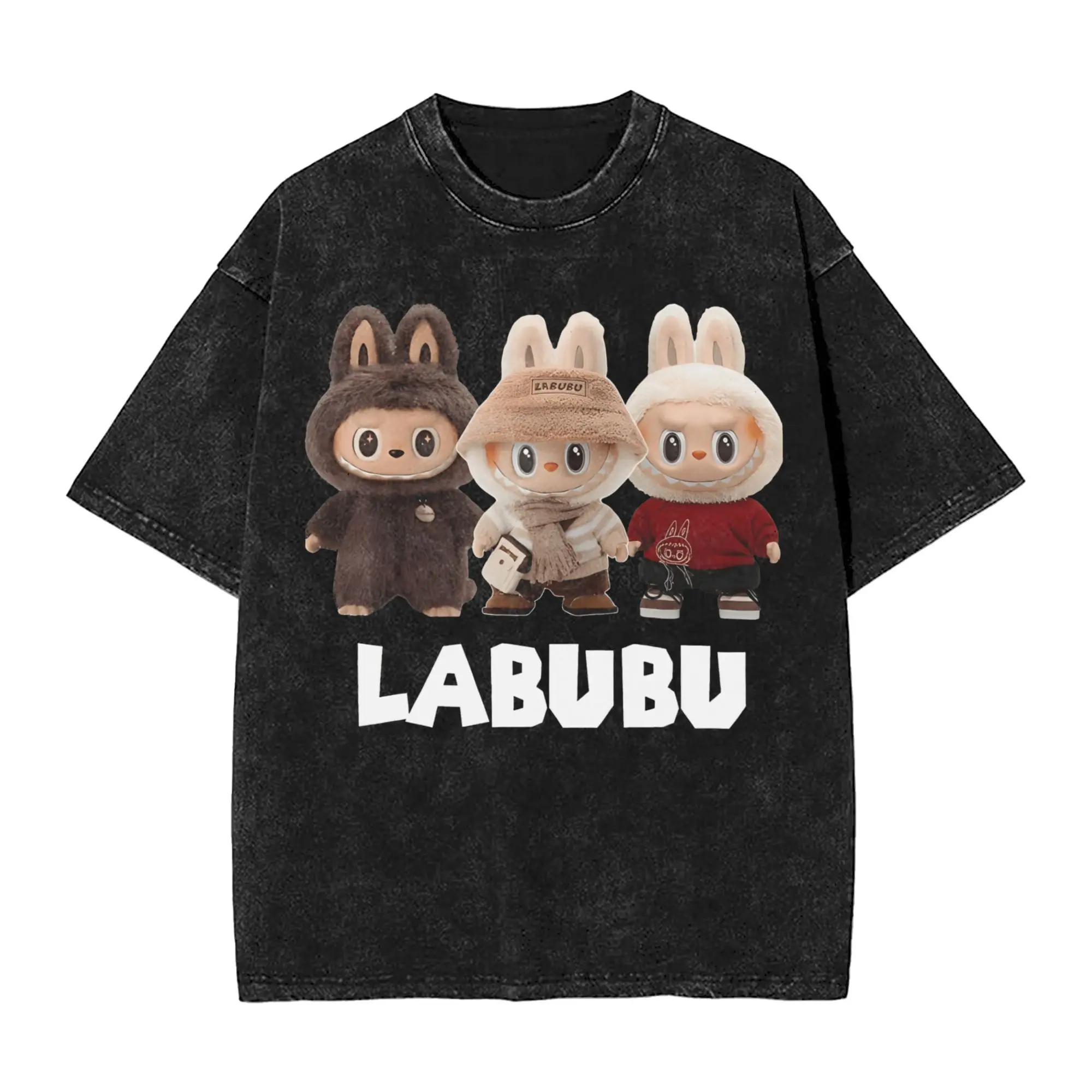 

Мужские футболки Labubu, футболки с юмором из потертого трио, футболка с короткими рукавами и круглым вырезом, 100% хлопок, идея подарка, топы