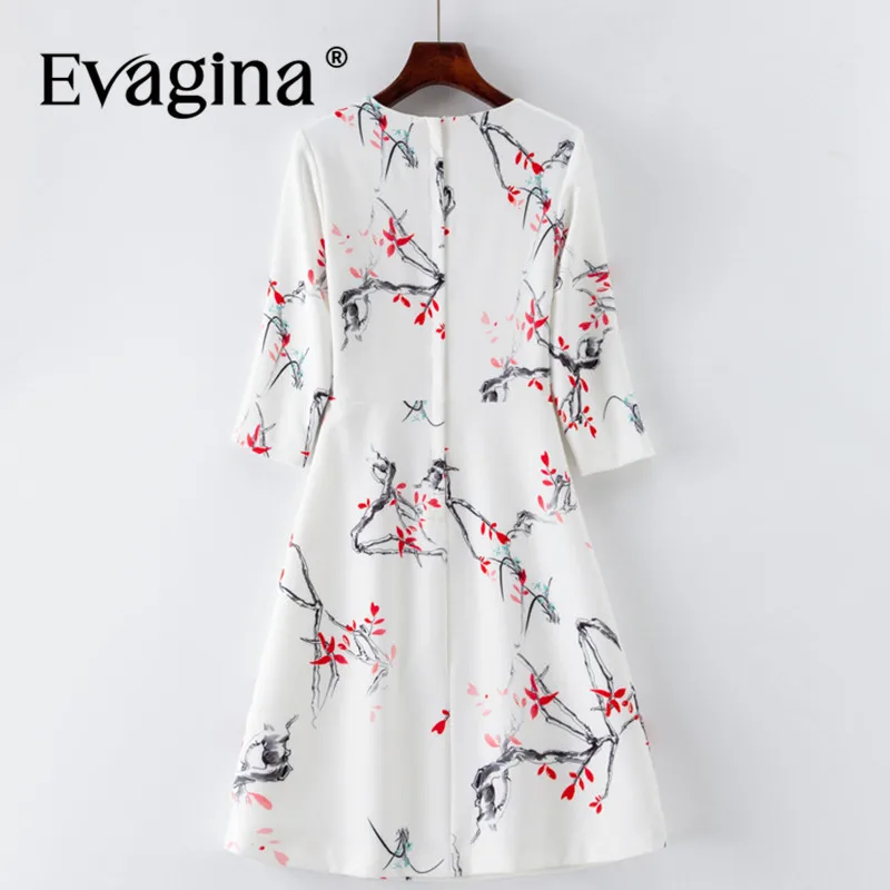 Evagina Vintage Ink wash Print Three Quarter Sleeve Dress Summer Commuter Office Work Short Dresses