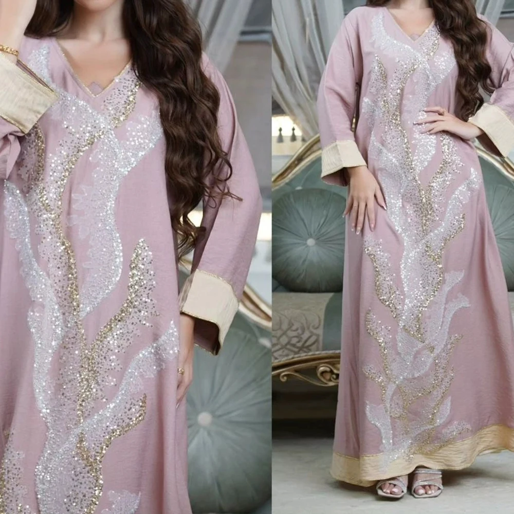 

Muslim robe sequin embroidery fashionable Middle Eastern women's clothing Arabic clothing home leisure-GZXX645
