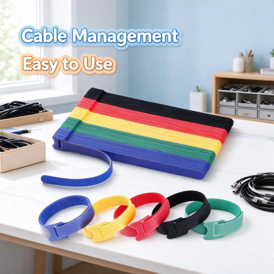 100 reusable 5.9-inch cable ties, adjustable cable wraps, cable ties, Velcro cable organizer, cable management | 5 colors