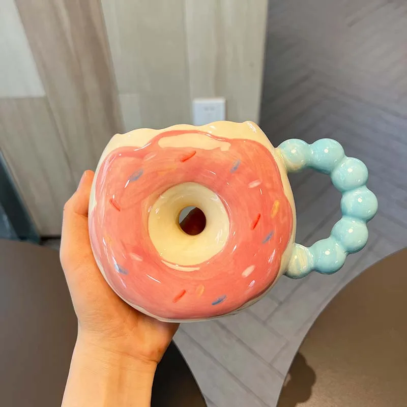 

Cute Doughnut Niche Design Sense Ceramic Cups Creative High Appearance Kawaii Cup Gift To Girlfriend Mug New Year Gift Funny Mug