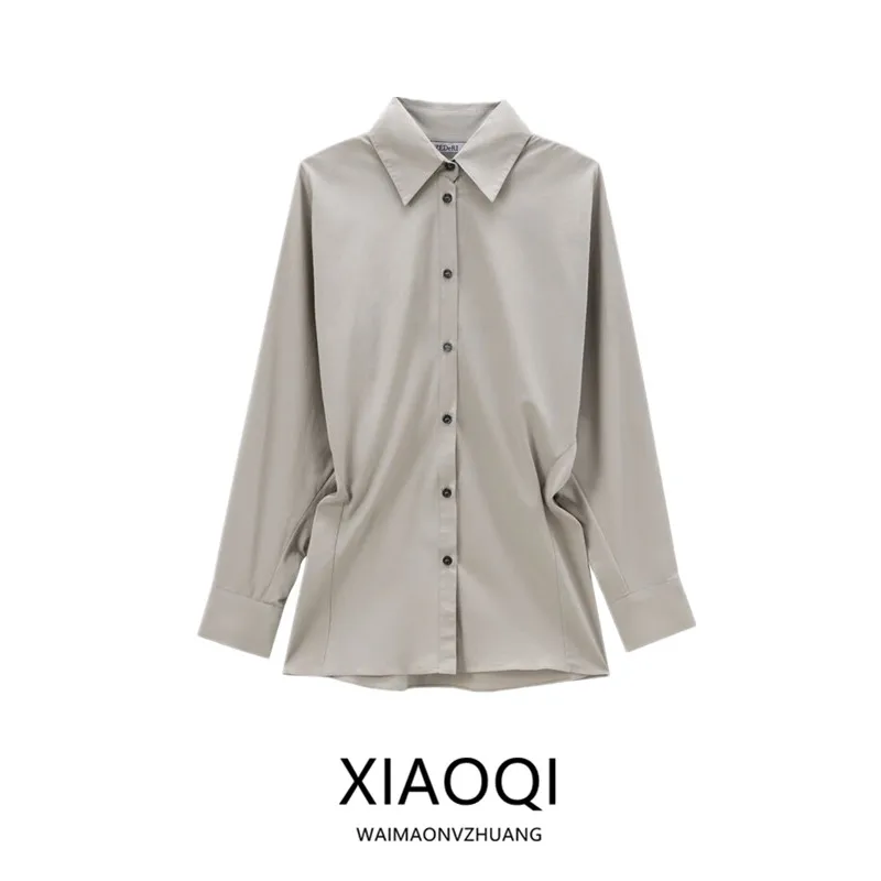 

Autumn Winter New Women's Cotton Casual Long Sve Turn-down Collar irt Versatile Straight-cut Faion 906960