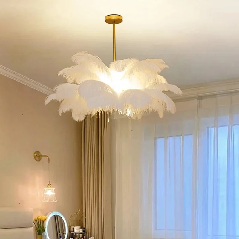 Imagem -05 - Nordic Ostrich Feather Lâmpada Led Luzes Pingente Sala de Estar Home Decor Quarto Iluminação Interior Lustre Luminária Suspensa