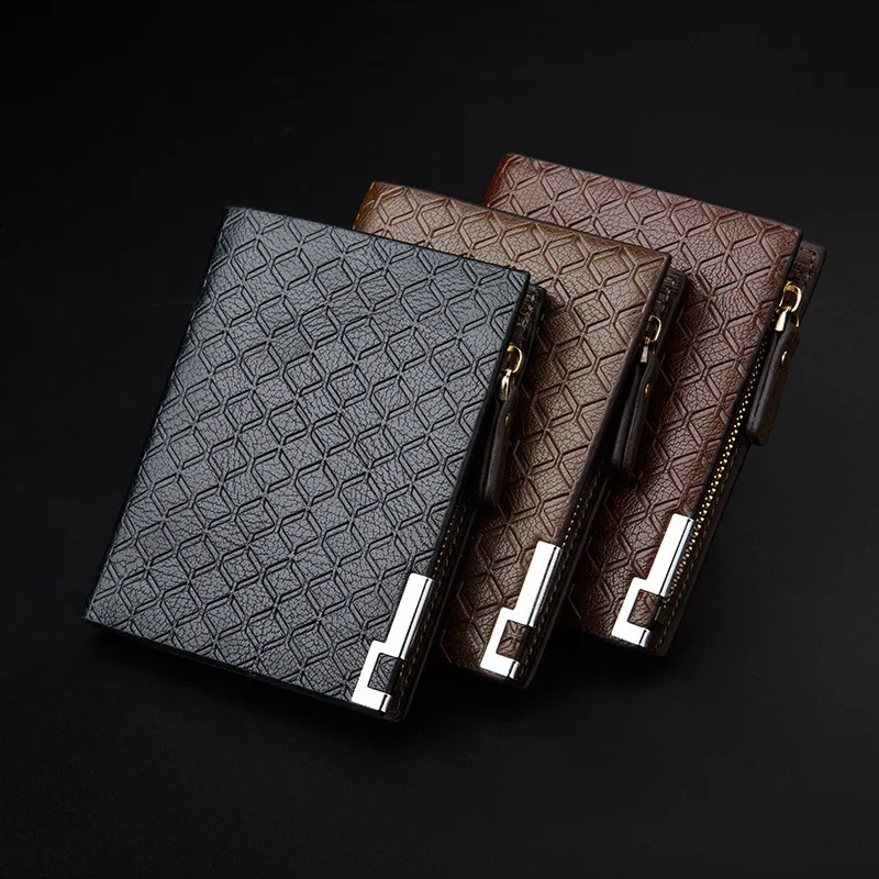 

Wallet Men's Natural Leather Short Wallets Knurling Leather Male Wallet Retro Small Zipper Three Fold Slim Man Purse Erkek Cuzda