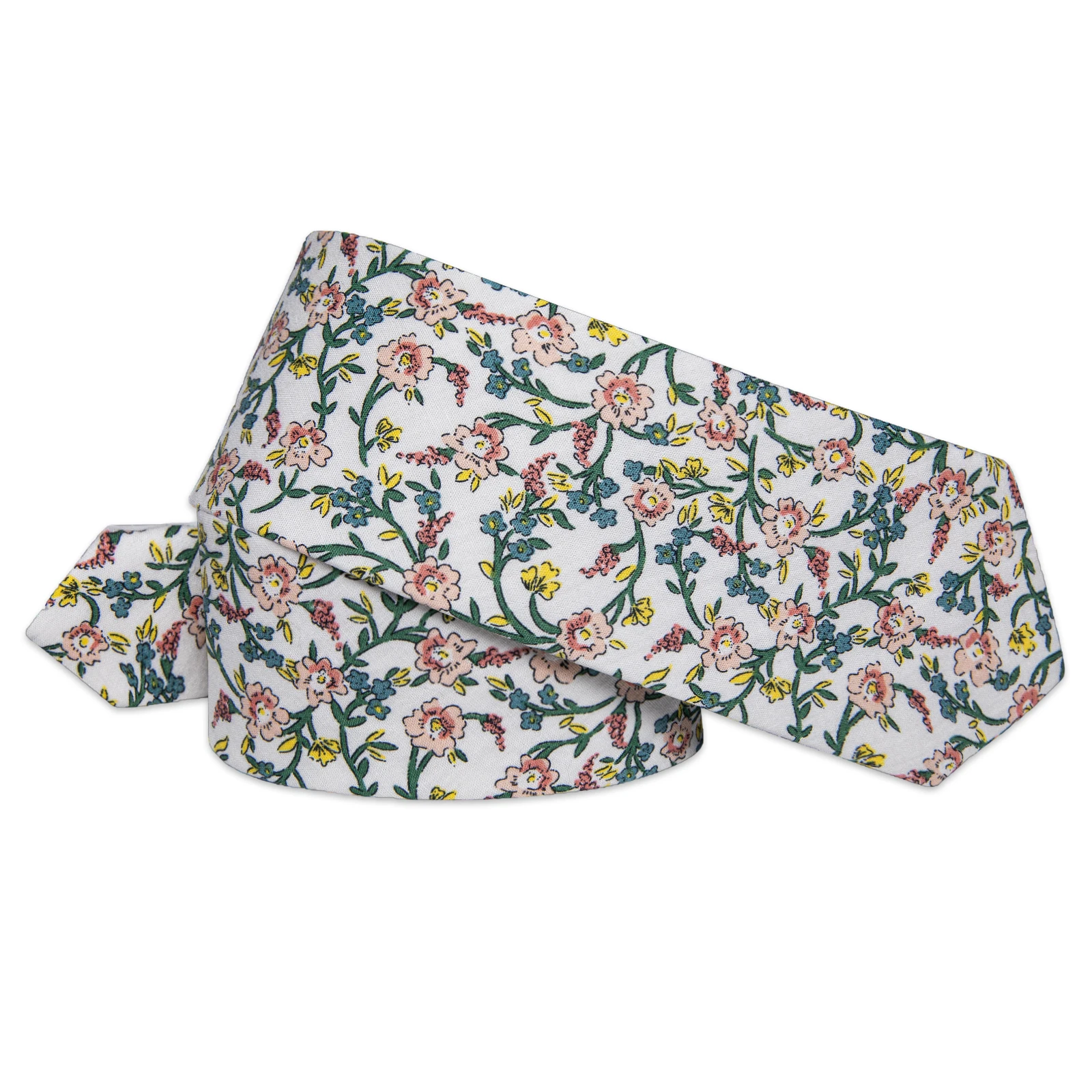 Corbata Floral blanca delgada para hombre, corbata de 6,35 cm con estampado de rosa, amarillo y azul para fiesta de boda, corbatas cuadradas de bolsillo para hombre