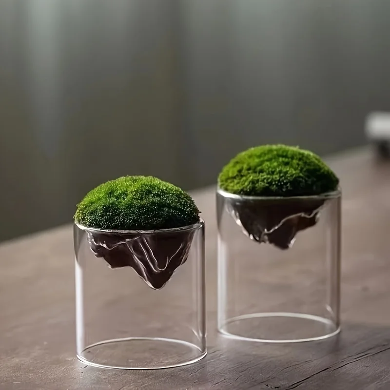 1pc Premium Mountain View Glass Vase Thick Borosilicate Glass Moss Planter Hydroponic Plant Container Gardening Accessories