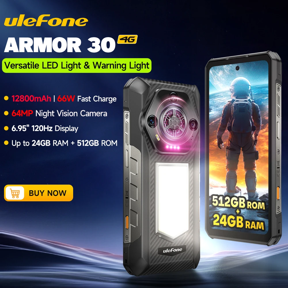 

【2025 New】Ulefone Armor 30 Rugged Phone Smartphone Android 15 24GB+512GB 12800mAh Night Camera NFC Loud Speaker Versatile LED