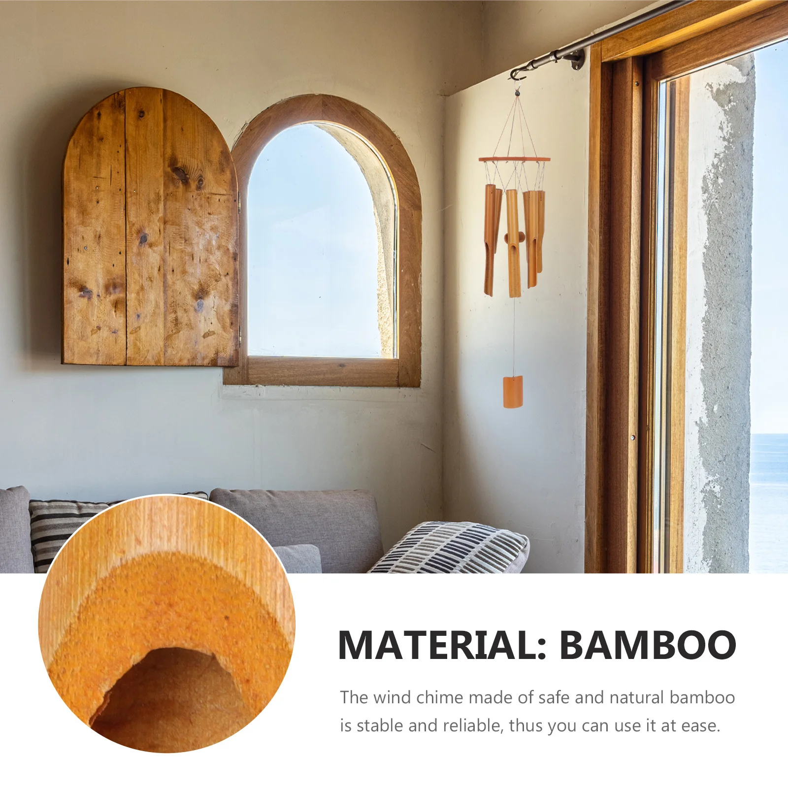

Bamboo Wind Chime Hanging Outdoor Garden Decorative Wind Bell Relaxing Sound for Patio Backyard Hanging Decoration