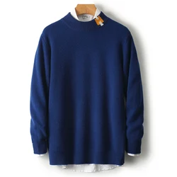Men's Pullover 100% Merino Wool Knit Sweatshirt Autumn/Winter Casual Large Top Casual Long-sleeved Letter Sweater