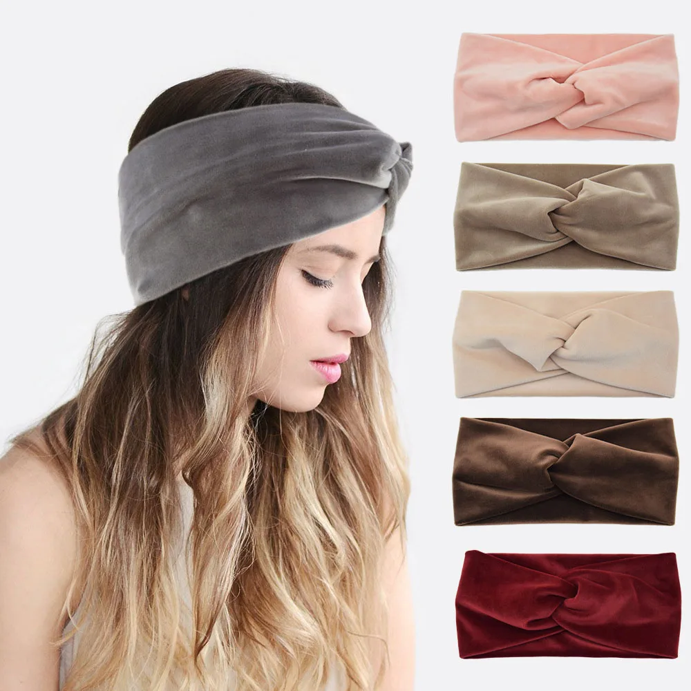 Winter Velvet Cross Headbands for Women Solid Hairband Elastic sports Yoga Headband Headwear Girls Hair Band Hair Accessories