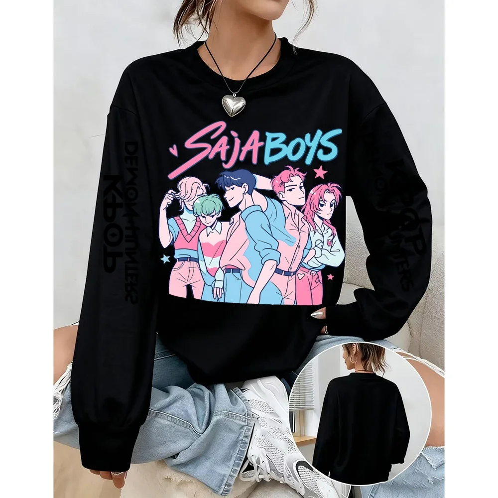 Sweat-shirt imprimé film Anime KPop Demon Hunter pour femme, pull de rue, Vintage, Floral, col rond, survêtement, automne