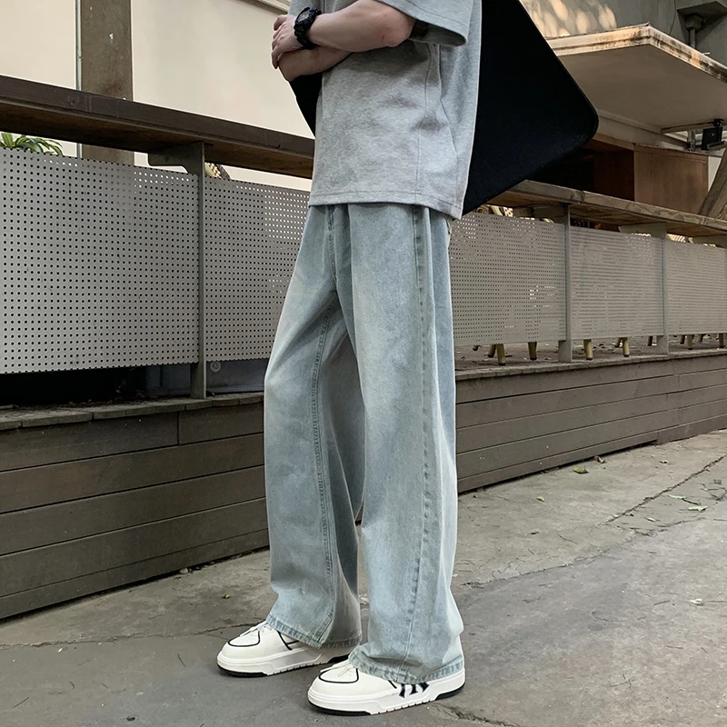 Autumn New Light Blue Casual Jeans Men Straight Soft Comfortable Trousers Youth Loose Solid Color Classic Denim Pants