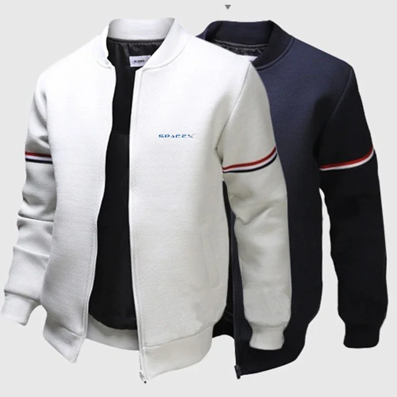 

Men SpaceX Space X Logo Casual Baseball Uniforms Brand Print Bomber Jacket Sport Zipper Coat Stand Collar Long Sleeve Streetwear