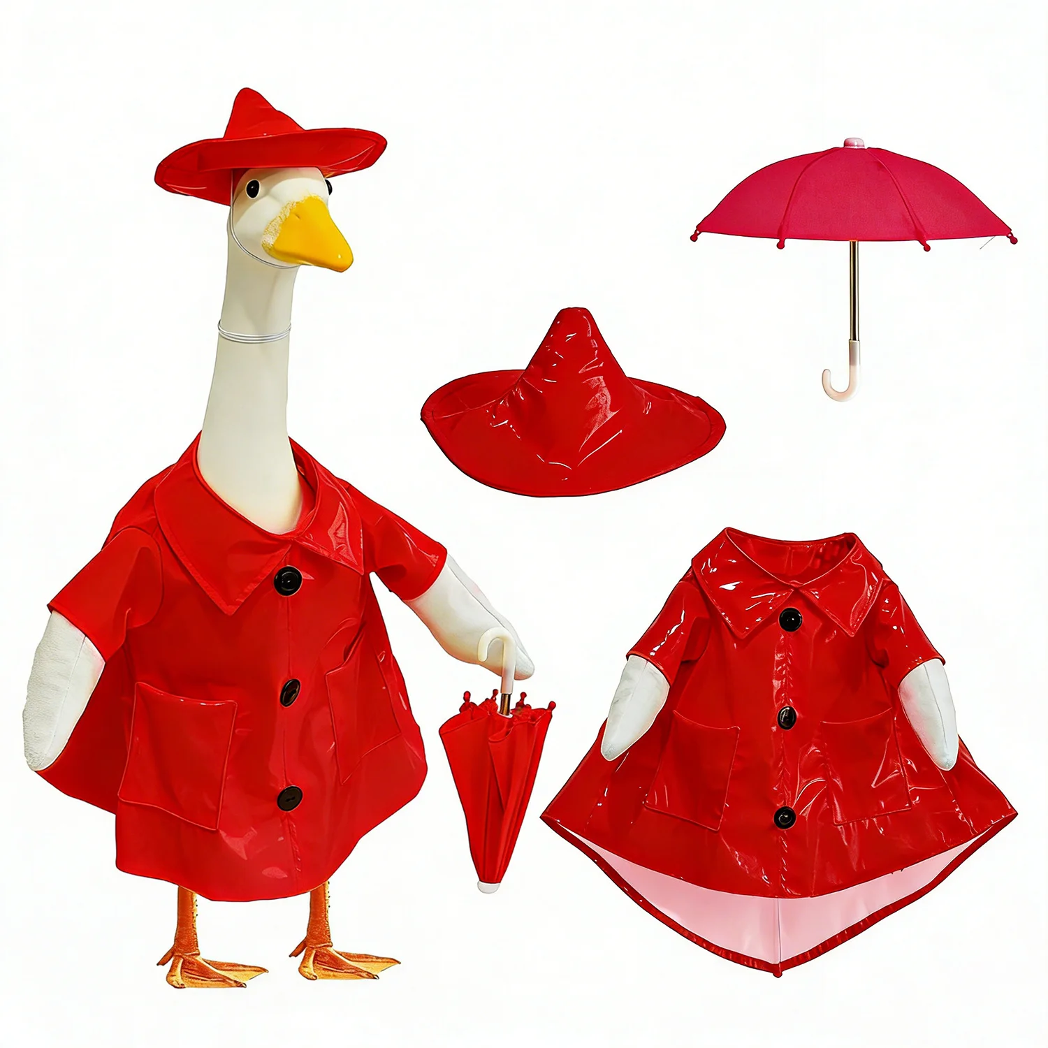 Red Raincoat Porch Goose Outfit with Hat & Umbrella, Cute Lawn Goose Costume for 23