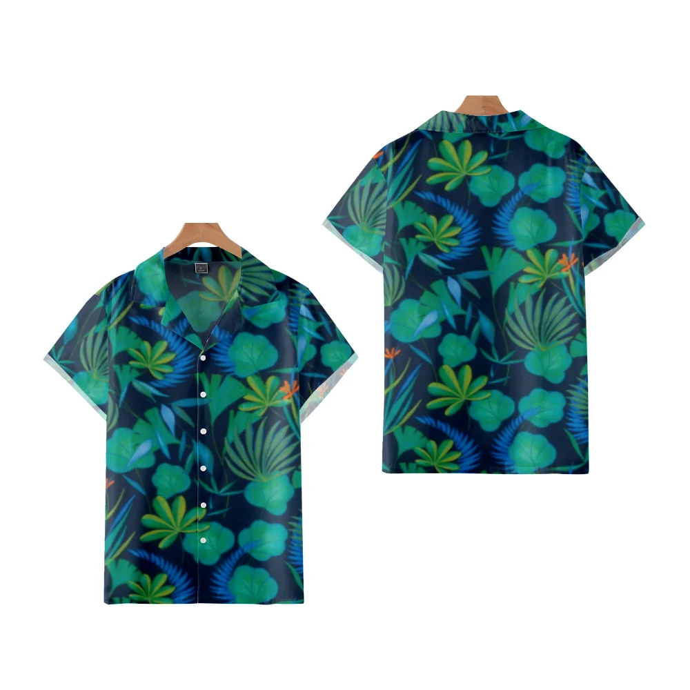 New Men\'s Shirts Hawaii Tropical Style Parrot Print Short Sleeve Aloha Shirts Cuban Style Summer Plus Size Casual