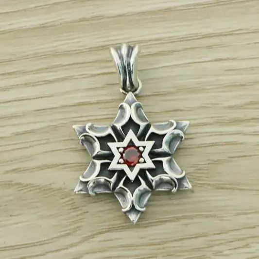 925 Sterling Silver Hexagram Necklace Men's Pendant Hiphop Punk Pendant Instagram Personalized Trendy Unisex