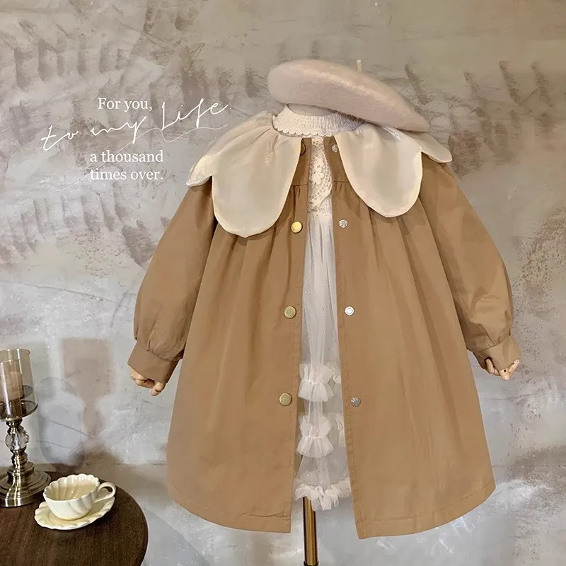 Girls Trench Coat Spring 2025 New Baby Girl Casual Coat Children Fashionable Spring and Autumn Children's Clothing