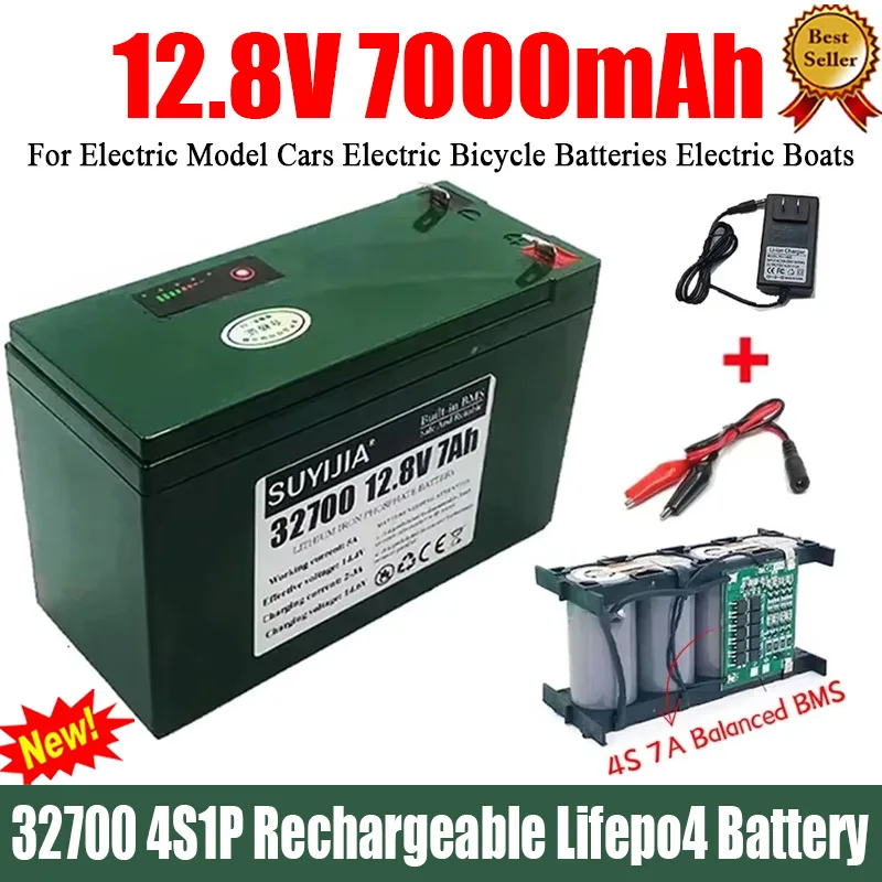 32700 4S1P 12.8V 7000mAh Battery Pack Rechargeable Lifepo4 Battery with 4S 7A Balanced BMS for Electric Model Cars Model Cars