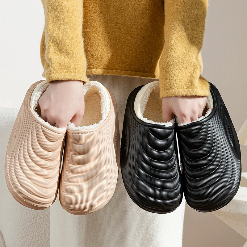 Winter Women's Warm Slippers Non-slip Cotton Shoes Waterproof Indoor Outdoor Warm Shoes For Men Bedroom Home Plush Footwear
