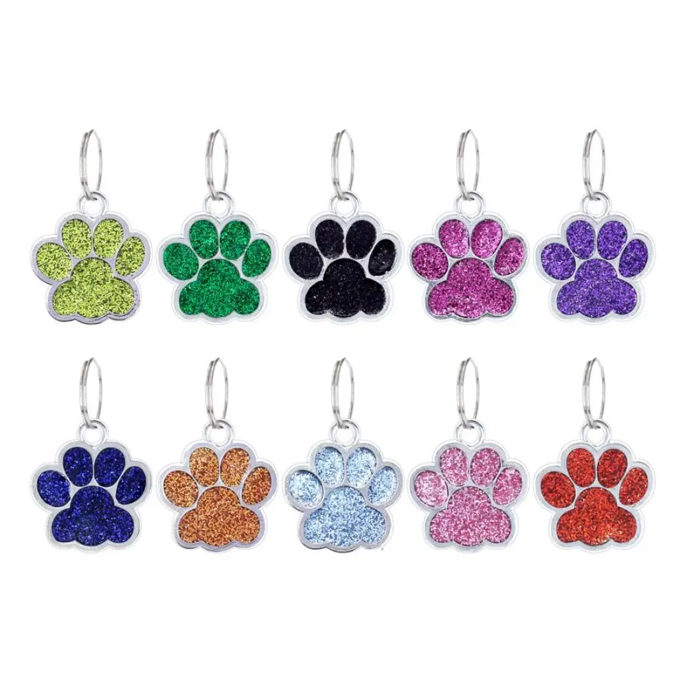 Cat Dog Paw Print Dog Cat Tags Anti-Lost Exquisite Pet Glitter Pendant with Hook Personalized Pet Collar Tag Pendant Puppy