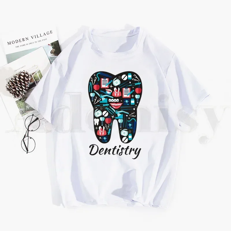 Tooth and Dentist Graphic Aesthetic Funny Fashion Tshirt Hip Hop Girl Print Top Tees Harajuku Tshirts Fashion Summer T-shirt