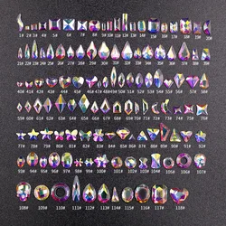 Diamantes de imitación de Cristal AB, 40 piezas en rejillas, múltiples formas, Parte posterior plana, gemas para uñas artísticas