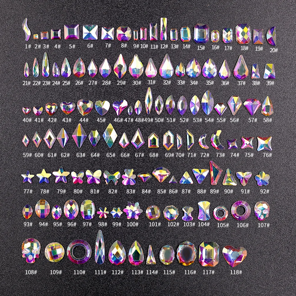 40 sztuk kryształów AB Rhinestone w siatki w wielu kształtach z płaskim tyłem do zdobienia paznokci Rhinestone Gem