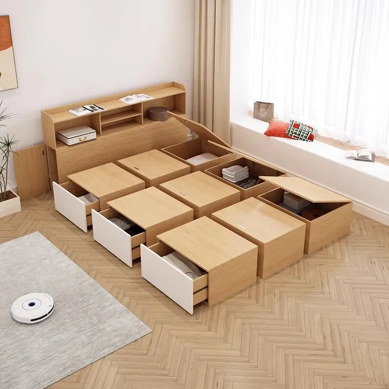 Small apartment tatami bed wardrobe integrated storage box combined storage drawer Rubik's cube floor bed 1.2m single bed