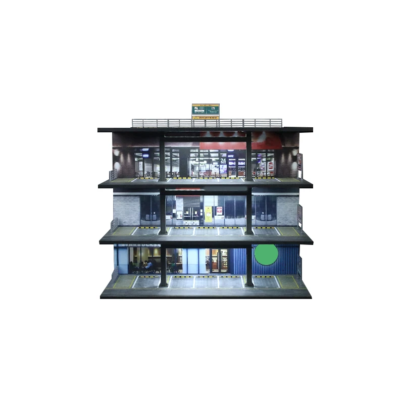 MoreArt 1:64 Four-Storey Steel Frame Style Garage Lighting Diorama, Scene Model,Car Parking Lot Display&Collection&Gift