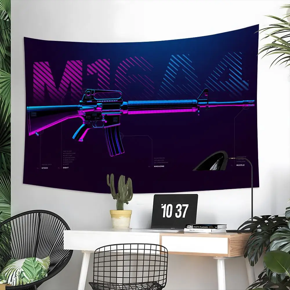 Cyberpunk AK-47 Design Tapestry Aesthetic Wall Hanging Decor Microfiber Fabric Art for Bedroom Living Room Home 2