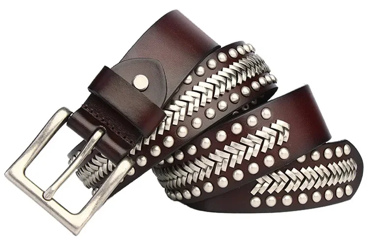 Shop Best,2025 men new brand natural cow leather buckle belt.100% genuine belts.heavy rivet belt