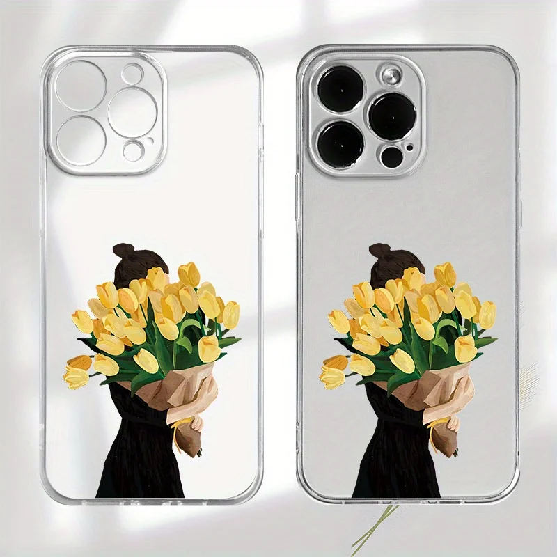 

Yellow turmeric bouquet design phone case suitable for iPhone 16 15 14 13 12 11 Pro/Max/Plus transparent anti drop back cover