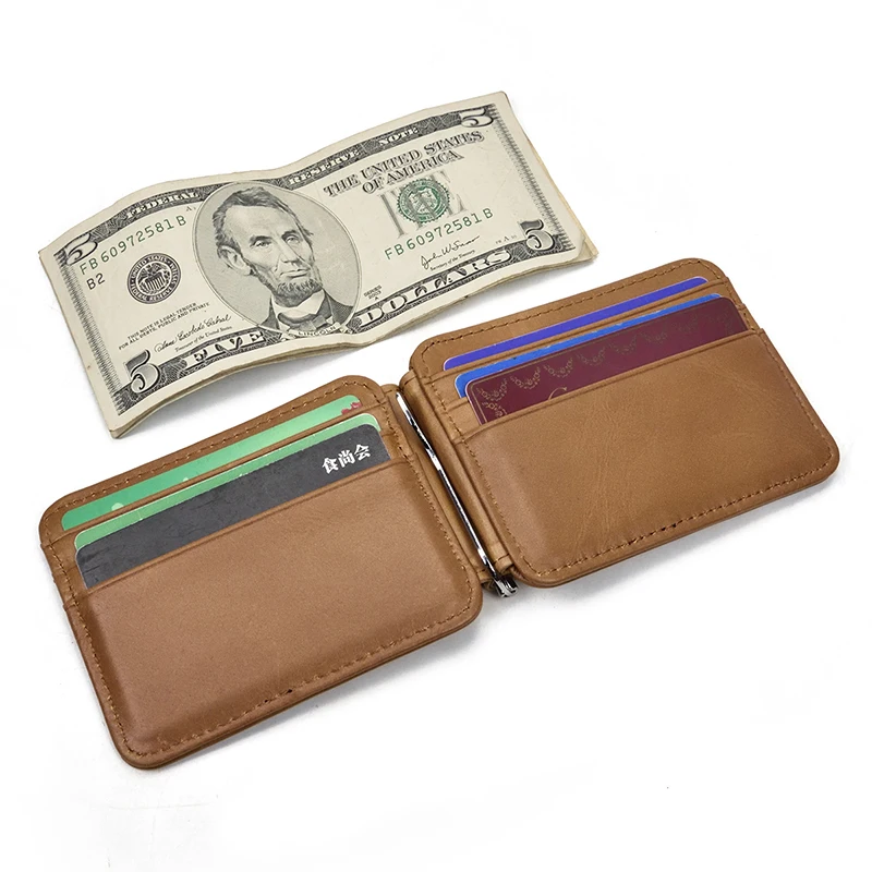 Clip Purse Small Men's Leather Money Clip Wallet With Coin Pocket Card Slot Cash Holder Male Bag Magnet Hasp Purse For Man Women