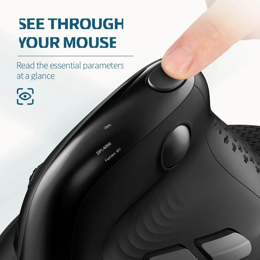 DELUX Mouse Verticale Wireless M618XSD – Ergonomico, OLED, 6 Pulsanti, DPI 7200, RGB, Tripla Connessione (BT/2.4G/USB-C), Ricaricabile, Clic Silenzioso