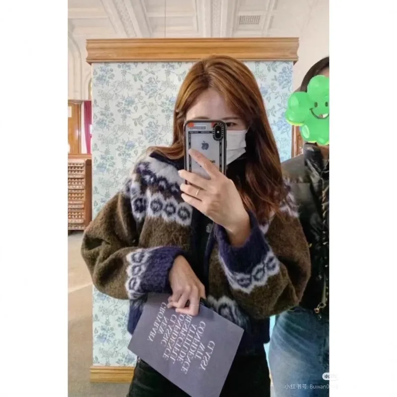 

Christmas atmosphere coffee colored Fel Island jacquard knitted cardigan jacket thick 2025 new product