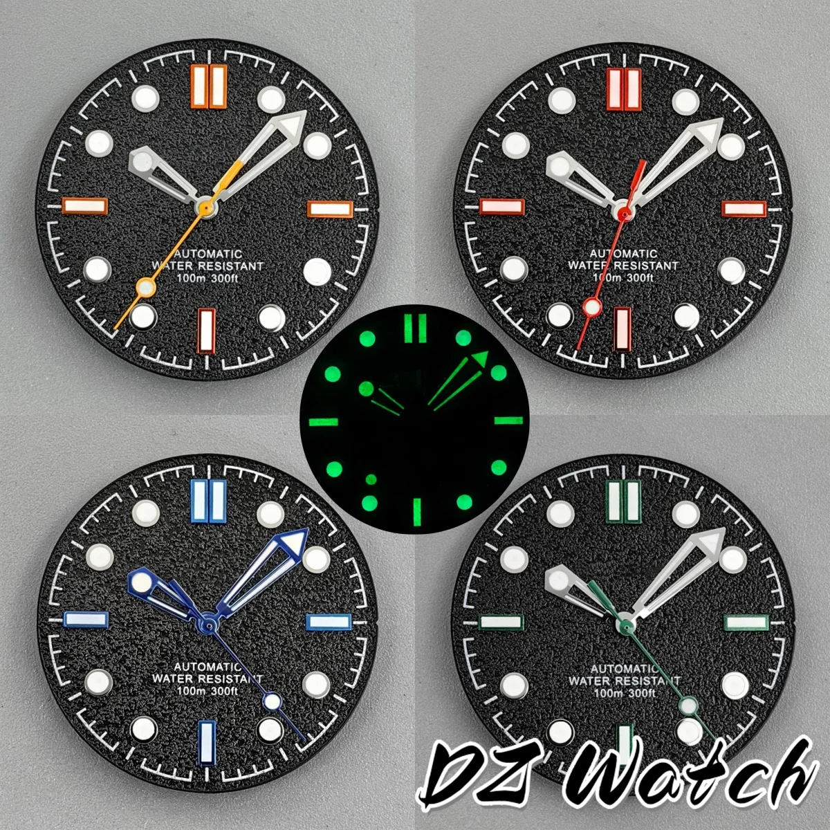 NH35 Watch Accessories 31mm Black Texture Watch Dial Orange/Red Second Hands Green Luminous For NH34 NH36 NH38 ETA PT5000 Miyota