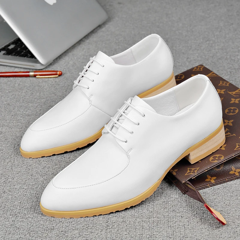 Small White Shoes Men\'s High-end Leather White Pointed Business Attire Men Leather Shoes Wedding and Groom\'s Shoes Summer Style