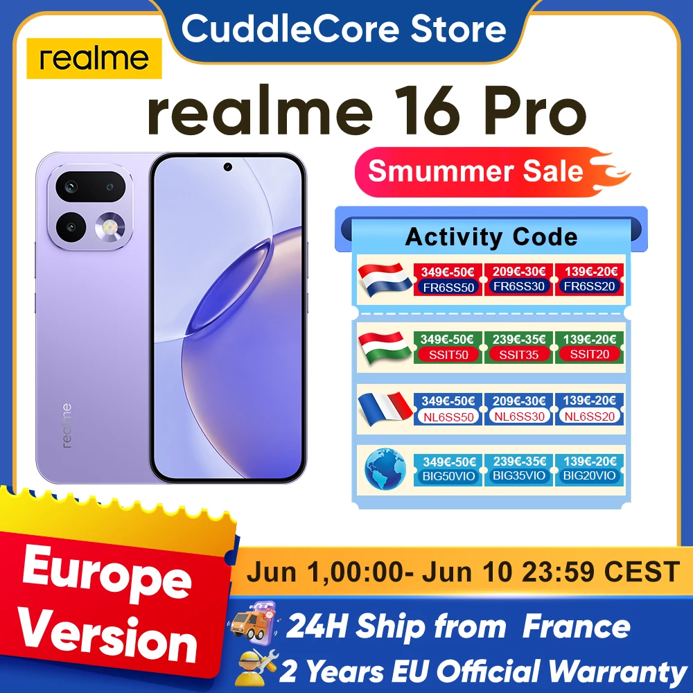realme 16 pro 5G smartphone euro Edition MediaTek Dimensity 7300 Max 200mp caméra 6500mah batterie 6,78 pouces AMOLED 144hz écran