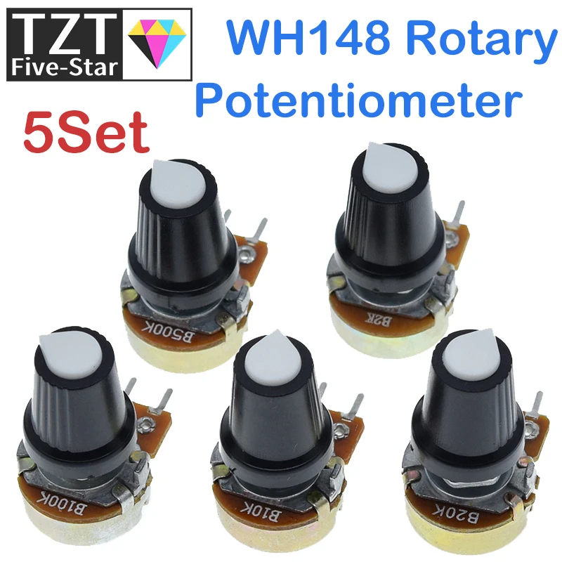 1/3Sets WH148 1K 10K 20K 50K 100K 500K Ohm 15mm 3 Pin Linear Taper Rotary Potentiometer Resistor for Arduino with AG2 White Cap