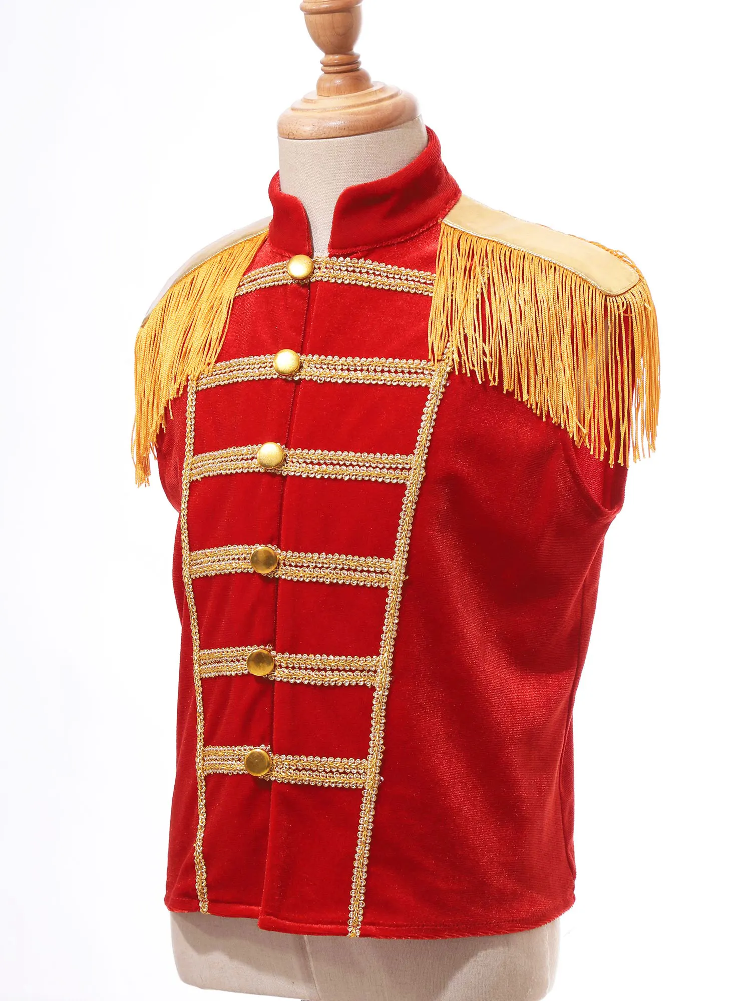 Kids Nutcrackers Costume Set Boys Girls Drum Major Team Uniform Marching Band Fringe Epaulet Waistcoat Vest Circus Performance