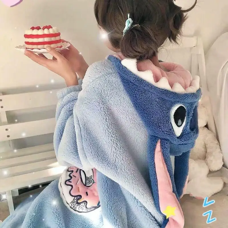 

Женский пижамный комплект с капюшоном из мультфильма аниме, студенческий осенне-зимний комплект, новая утолщенная длинная верхняя одежда, домашняя одежда, пижамы