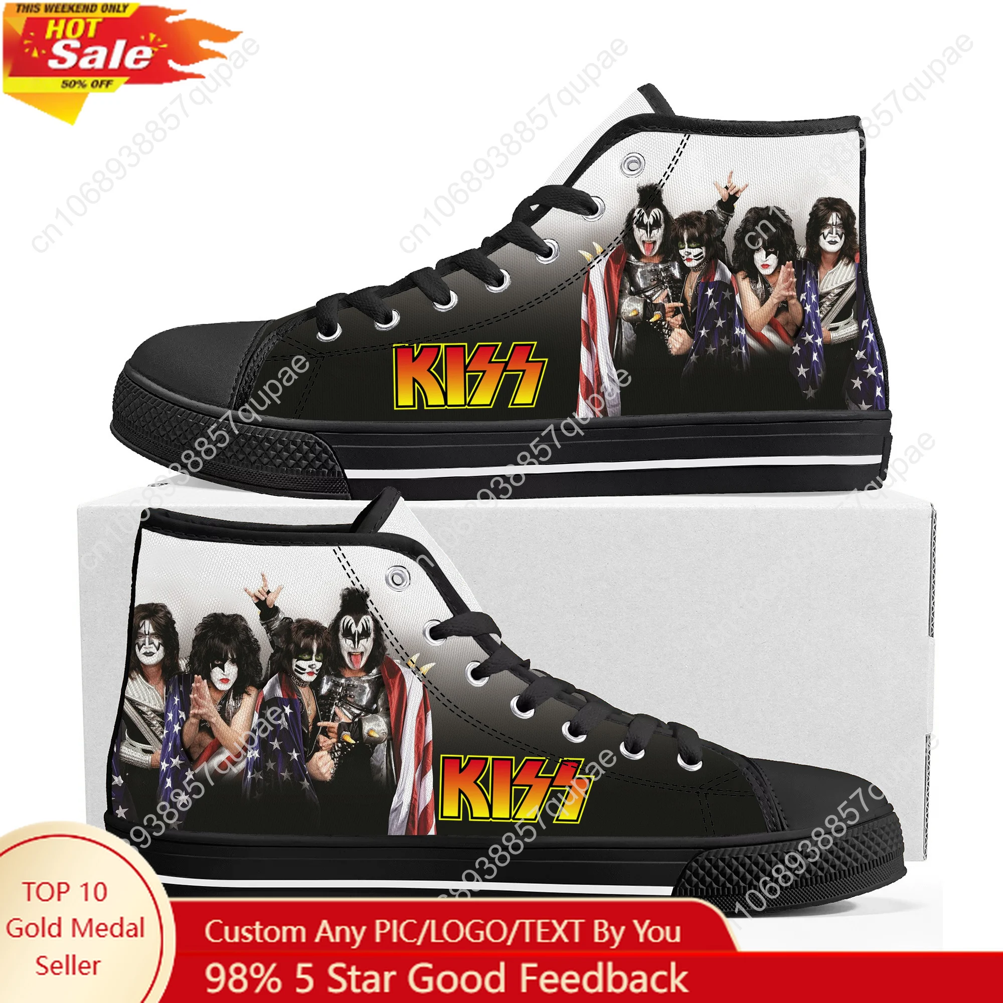 

Kiss Heavy Metal Rock Band High Top Sneakers Mens Womens Lightweight Canvas Sneaker Ghana Hiking Casual Custom Shoes