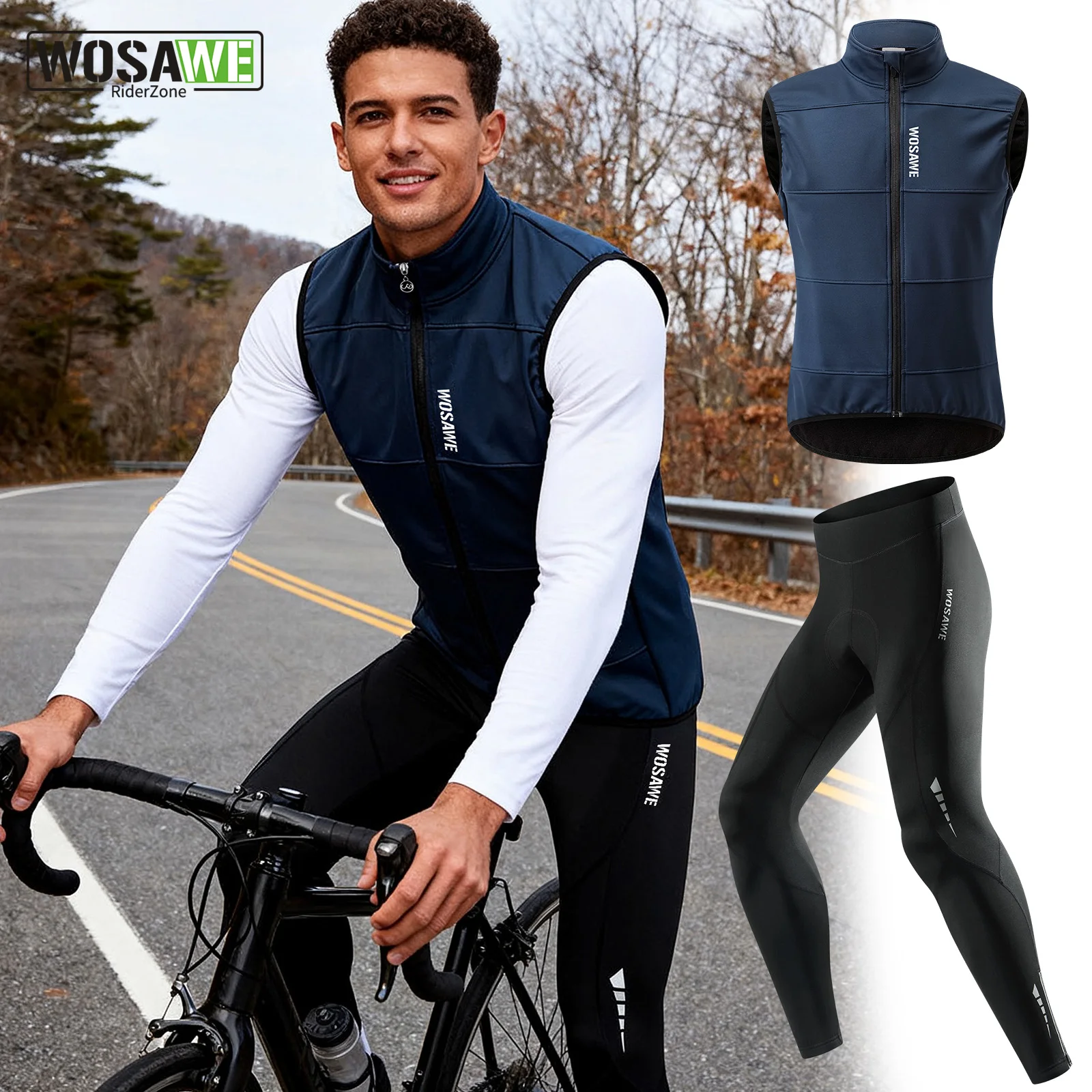 

WOSAWE Winter Thermal Cycling Jacket Set Autumn Winter Men Women Sleeveless Jacket Padded Pants Warm Mountain Bike Clothing