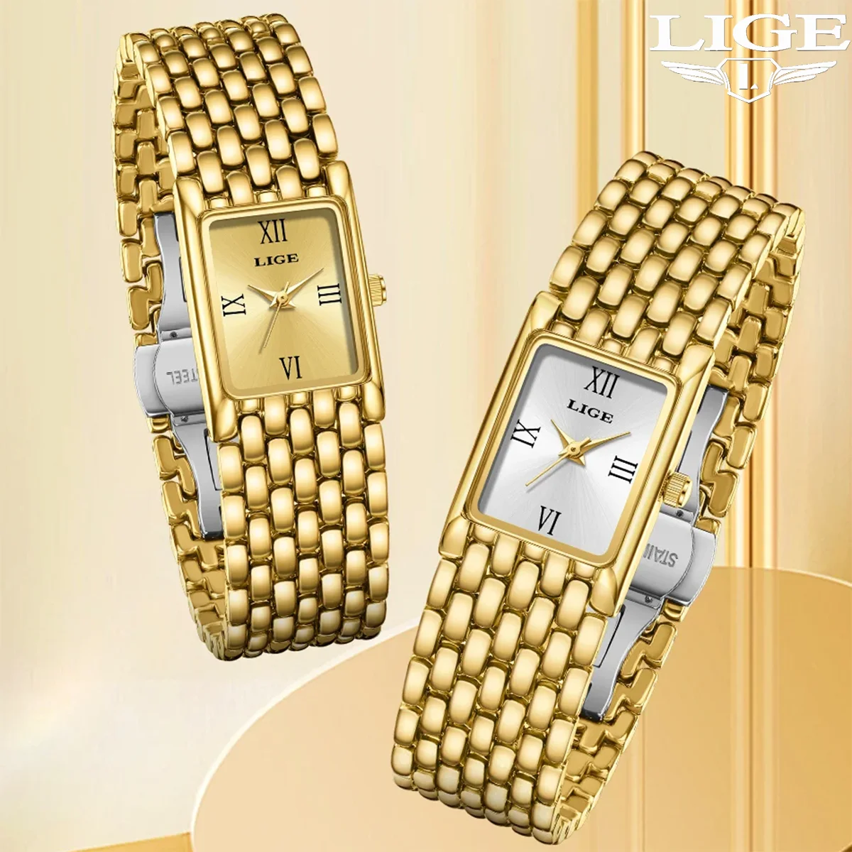 

LIGE Elegant Women Luxury Watches Fashion Small Square Elegant Ladies Watch Stainless Stee Women Quartz Watches Gift Reloj Mujer