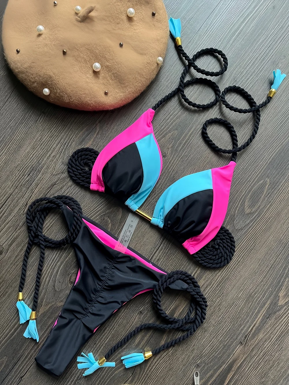 Solid Splice Swimwear String Halter Two-piece Triangle Micro Bikini Thong Sexy Swimsuit Women 2026 Bathing Suit Bikinis Sets